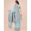 Women's Lichi Silk Printed Saree With Unstitched Blouse 5.5Mtr (Teal)