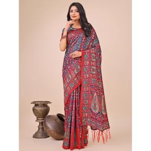 Women’s Cotton Printed Saree With Unstitched Blouse 5.5Mtr (Pink)