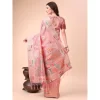 Women's Linen Cotton Printed Saree With Unstitched Blouse 5.5Mtr (Pink)