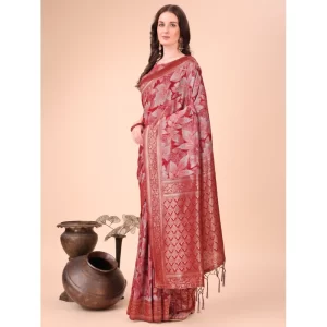 Women’s Cotton Printed Saree With Unstitched Blouse 5.5Mtr (Red)