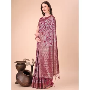 Women’s Cotton Printed Saree With Unstitched Blouse 5.5Mtr (Magenta)