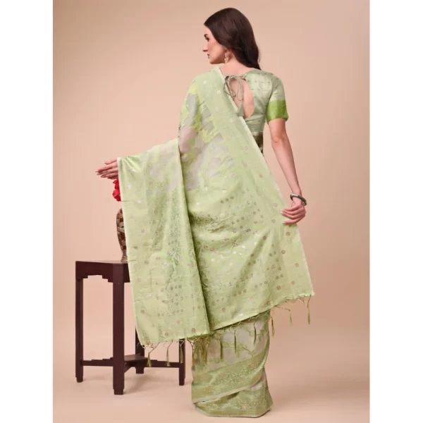 Women's Cotton Printed Saree With Unstitched Blouse 5.5Mtr (Light Green)