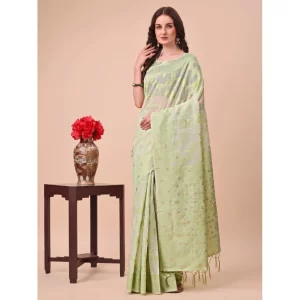 Women’s Cotton Printed Saree With Unstitched Blouse 5.5Mtr (Light Green)