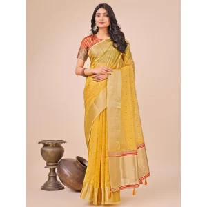 Women’s Organza Printed Saree With Unstitched Blouse 5.5Mtr (Yellow)