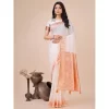 Women's Linen Cotton Printed Saree With Unstitched Blouse 5.5Mtr (White)