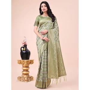 Women’s Cotton Printed Saree With Unstitched Blouse 5.5Mtr (Mhendi Green)