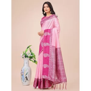 Women’s Lichi Silk Printed Saree With Unstitched Blouse 5.5Mtr (Light Pink)