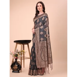 Women’s Cotton Printed Saree With Unstitched Blouse 5.5Mtr (Black)