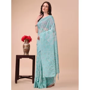 Women’s Cotton Printed Saree With Unstitched Blouse 5.5Mtr (Sky Blue)