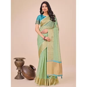 Women’s Organza Printed Saree With Unstitched Blouse 5.5Mtr (Green)