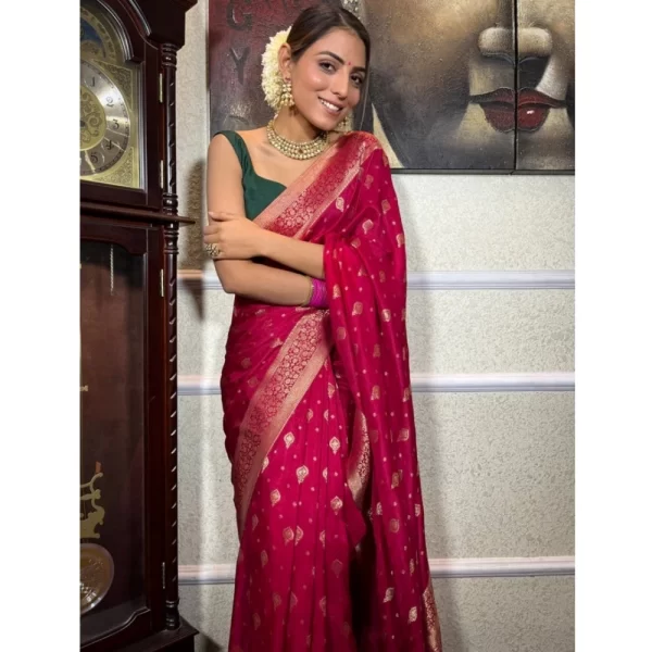 Women's Silk Printed Saree With Unstitched Blouse 5.5Mtr (Rani Pink)