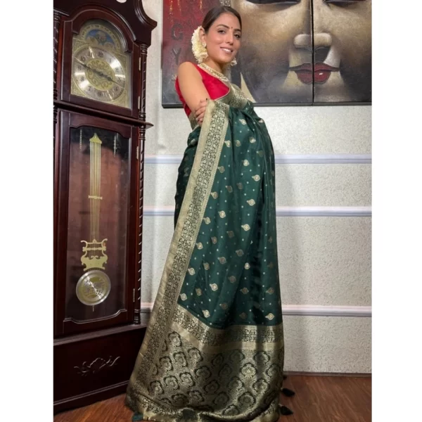 Women's Silk Printed Saree With Unstitched Blouse 5.5Mtr (Green)