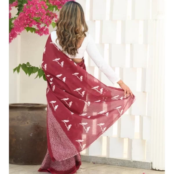 Women's Silk Printed Saree With Unstitched Blouse 5.5Mtr (Maroon)