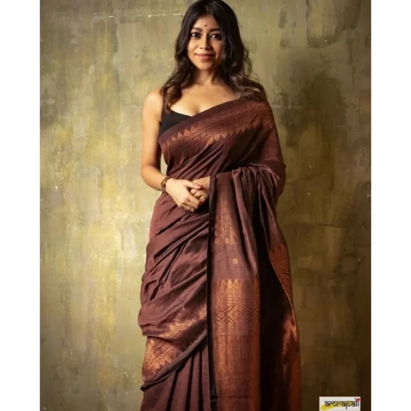 Women's Silk Printed Saree With Unstitched Blouse 5.5Mtr (Coffee)