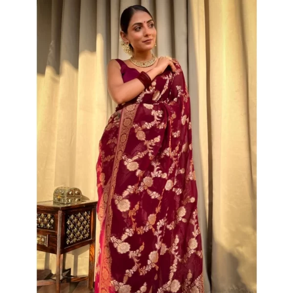 Women's Silk Printed Saree With Unstitched Blouse 5.5Mtr (Maroon)