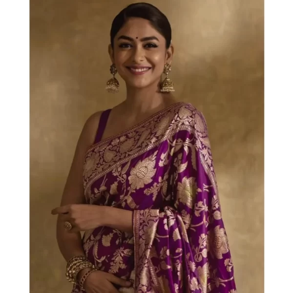 Women's Silk Printed Saree With Unstitched Blouse 5.5Mtr (Purple)