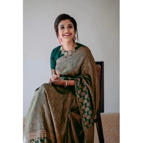 Women's Silk Printed Saree With Unstitched Blouse 5.5Mtr (Green)