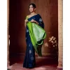 Women's Silk Printed Saree With Unstitched Blouse 5.5Mtr (Navy Blue)