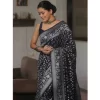 Women's Silk Printed Saree With Unstitched Blouse 5.5Mtr (Navy Blue)