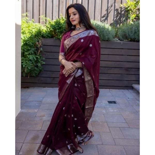 Women's Cotton  Printed Saree With Unstitched Blouse 5.5Mtr (Maroon)