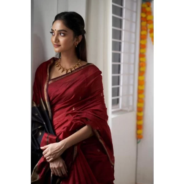 Women's Cotton  Printed Saree With Unstitched Blouse 5.5Mtr (Red)