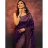 Women's Silk Printed Saree With Unstitched Blouse 5.5Mtr (Purple)
