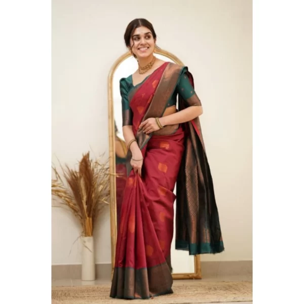 Women's Silk Printed Saree With Unstitched Blouse 5.5Mtr (Red)