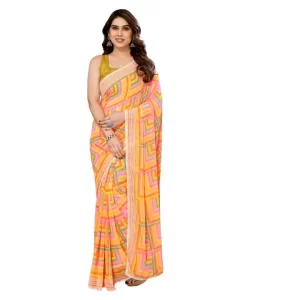 Women’s Small Lace Georgette Printed Ready-to-Wear Saree With Unstitched Blouse 5.5 Mtr (Yellow)