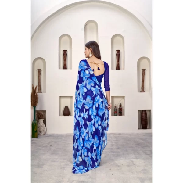 Women's Polyster Printed Saree With Unstitched Blouse 5.5Mtr (Blue)