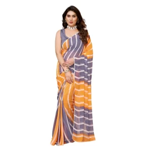Women’s Small Lace Georgette Striped Ready-to-Wear Saree With Unstitched Blouse 5.5 Mtr (Orange-Grey)