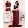 Women's  Black Berry Striped Ready-to-Wear Saree With Unstitched Blouse 5.5 Mtr (Red-Black)
