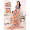 Women's Small Lace Georgette Striped Ready-to-Wear Saree With Unstitched Blouse 5.5 Mtr (Grey)