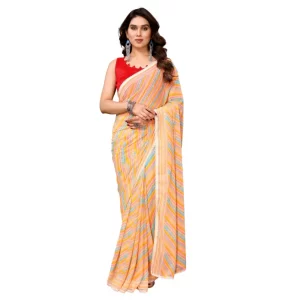 Women’s Small Lace Georgette Striped Ready-to-Wear Saree With Unstitched Blouse 5.5 Mtr (Yellow)