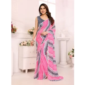 Women’s Small Lace Georgette Striped Ready-to-Wear Saree With Unstitched Blouse 5.5 Mtr (Grey)