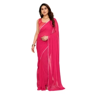 Women’s Small Lace Georgette Embellished Ready-to-Wear Saree With Unstitched Blouse 5.5 Mtr (Dark Pink)