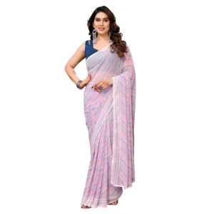 Women’s Small Lace Georgette Striped Ready-to-Wear Saree With Unstitched Blouse 5.5 Mtr (Purple)