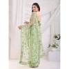 Women's Soft Net Thread Embroidery Saree With Unstitched Blouse 5.5Mtr (Pista)