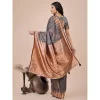 Women's Linen Cotton Wevon Jacquard Saree With Unstitched Blouse 5.5Mtr (Grey)