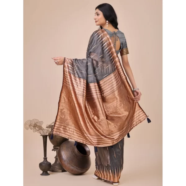 Women's Linen Cotton Wevon Jacquard Saree With Unstitched Blouse 5.5Mtr (Grey)
