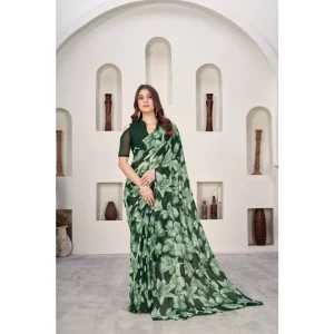 Women’s Polyster Printed Saree With Unstitched Blouse 5.5Mtr (Green)