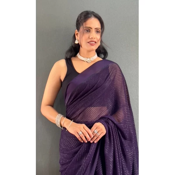 Women's Chiffon Solid Ready to wear Saree With Unstitched Blouse 5.5 Mtr (Purple)