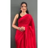 Women's Chiffon Solid Ready to wear Saree With Unstitched Blouse 5.5 Mtr (Red)