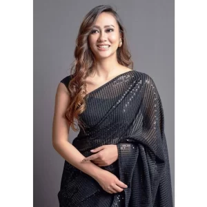 Women’s Georgette Embellished Sequnece Bollywood Saree With Unstitched Blouse 5.5Mtr (Black)