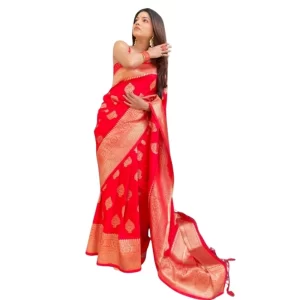 Women’s Silk Printed Saree With Unstitched Blouse 5.5Mtr (Red)
