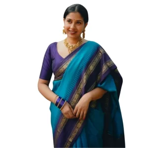 Women’s Silk Printed Saree With Unstitched Blouse 5.5Mtr (Blue)