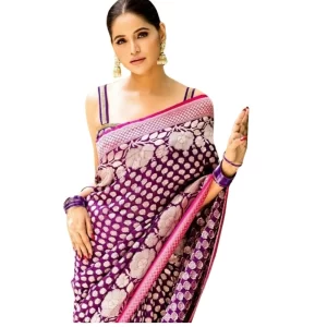 Women’s Silk Printed Saree With Unstitched Blouse 5.5Mtr (Purple)