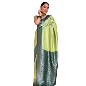 Women’s Silk Printed Saree With Unstitched Blouse 5.5Mtr (Sea Green)