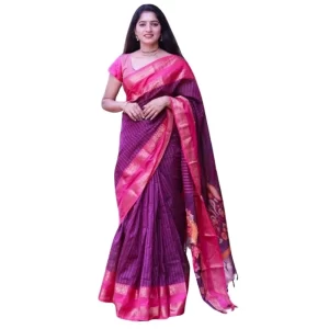 Women’s Silk Printed Saree With Unstitched Blouse 5.5Mtr (Purple)