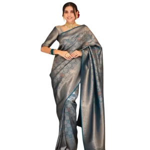 Women’s Silk Printed Saree With Unstitched Blouse 5.5Mtr (Rama)