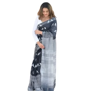 Women’s Silk Printed Saree With Unstitched Blouse 5.5Mtr (Black)